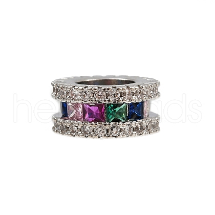 Flat Round Rack Plating Brass Cubic Zirconia European Beads KK-L236-10P-1