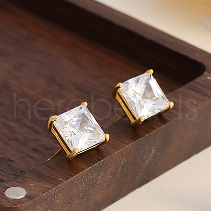 Elegant S925 Clear Cubic Zirconia Square Stud Earrings XG6248-1