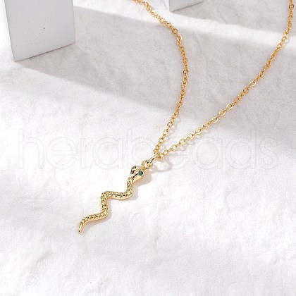 Snake Brass Micro Pave Cubic Zirconia Pendants Pendant Necklaces NJEW-JN05184-1