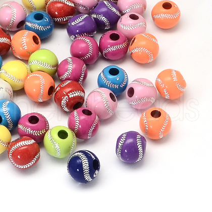 Baseball Plating Acrylic Beads X-SACR-R886-01-1