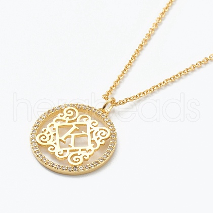 Brass Micro Pave Clear Cubic Zirconia Pendant Necklaces NJEW-J059-01K-1