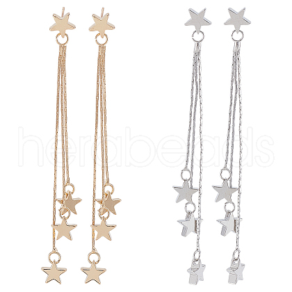 ANATTASOUL 2 Pairs 2 Colors Alloy Star Tassel Dangle Stud Earrings for Women EJEW-AN0001-57-1