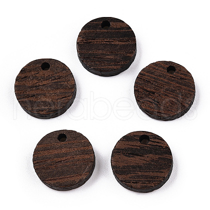 Natural Wenge Wood Flat Round Charms WOOD-T023-29A-01-1