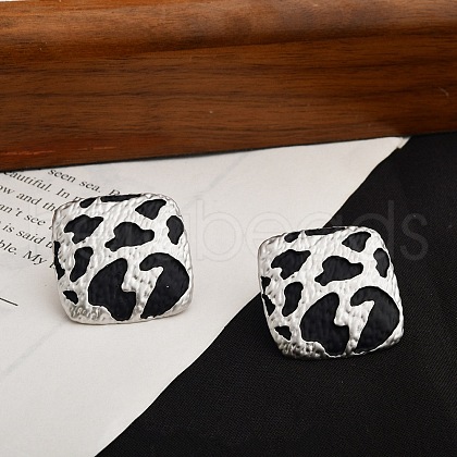 Leopard Print Brass Enamel Stud Earrings for Women EJEW-U055-15B-S-1