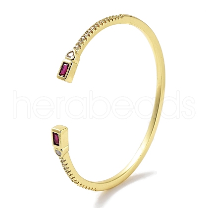 Brass Micro Pave Clear Cubic Zirconia Open Cuff Bangles BJEW-Z061-09B-1