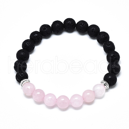 Natural Rose Quartz Beads Stretch Bracelets BJEW-R309-02-A05-1