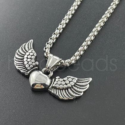 Fashionable Stainless Steel Heart with Angel Wings Pendant Necklaces for Men HL3992-1