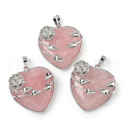 Natural Rose Quartz Heart Pendants G-S391-01P-G-1