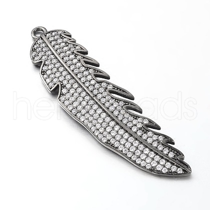 Feather Brass Micro Pave Cubic Zirconia Big Pendants ZIRC-O019-06B-1