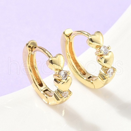 Heart Brass Micro Pave Clear Cubic Zirconia Hoop Earrings EJEW-Z102-26G-1