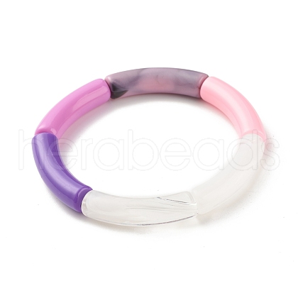 Acrylic Curved Tube Beaded Stretch Bracelet BJEW-JB07973-01-1