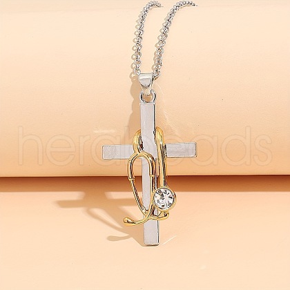 Stethoscope Cross Alloy Crystal Rhinestone Pendant Necklaces for Women FS-WG4C4FD-01-1