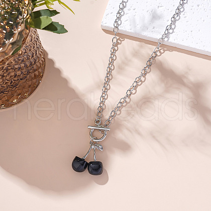 Cherry Zinc Alloy & CCB Plastic Pendant Necklaces FS-WGA613B-03-1