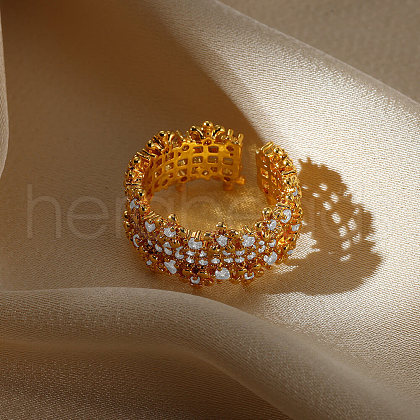 Brass Micro Pave Cubic Zirconia Adjustable Cuff Rings for Women RJEW-U052-01B-G-1
