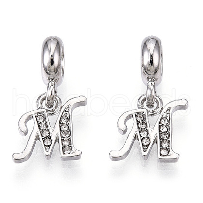 Platinum Rack Plating Alloy Rhinestone European Dangle Charms PALLOY-T048-36P-M-1