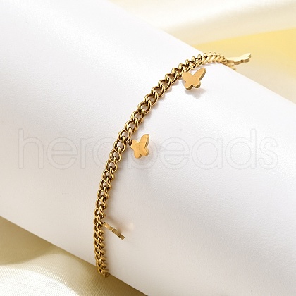 304 Stainless Steel Butterfly Bracelets BJEW-R021-06G-1