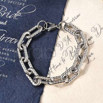 304 Stainless Steel Cable Chain Bracelets for Women Men BJEW-F488-67P-1