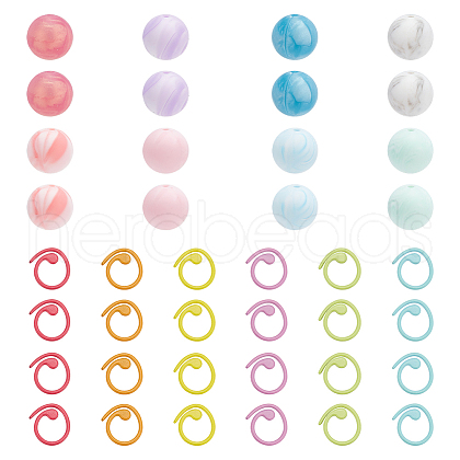  16Pcs 8 Colors Round Silicone Beads Knitting Needle Protectors/Knitting Needle Stoppers DIY-NB0010-37-1