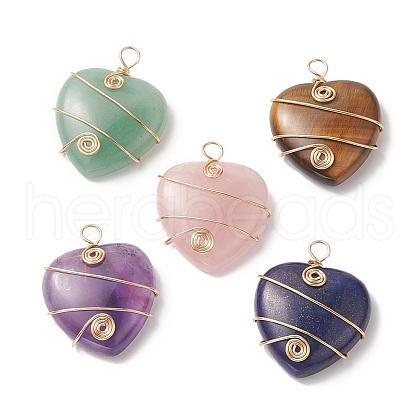 Natural Mixed Stone Copper Wire Wrapped Pendants PALLOY-JF02042-1