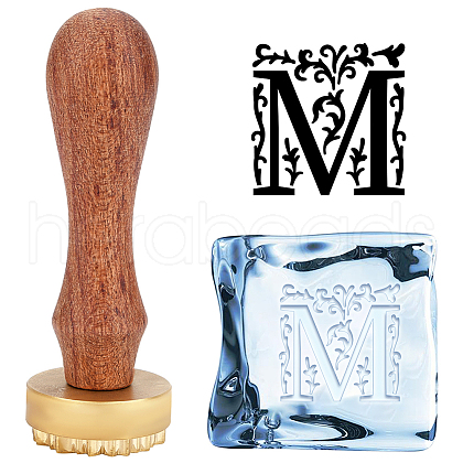Olycraft 1Pc Pear Wood Handle with 1pc Brass Stamp Head DIY-OC0012-40B-1