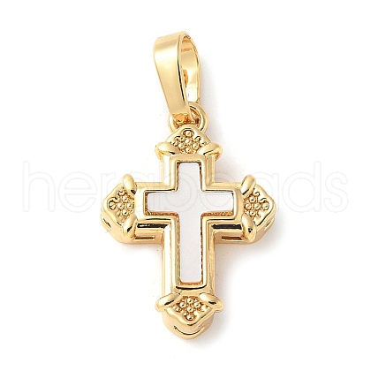 Brass Pave Natural White Shell Pendants KK-S522-01E-G-1