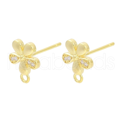 Brass Micro Pave Clear Cubic Zirconia Stud Earring Findings KK-Z099-01G-02-1