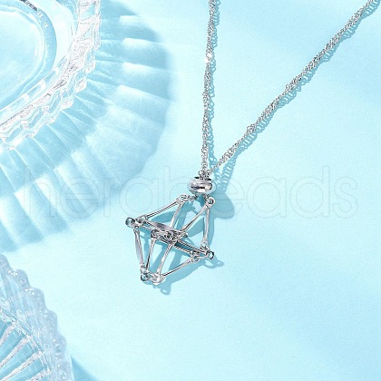 304 Stainless Steel Empty Macrame Pouch Pendant Singapore Chain Necklaces NJEW-JN05284-01-1