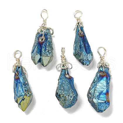 Electroplated Platinum Palted Copper Wire Wrapped Natural Quartz Crystal Pendants G-L133-07I-1