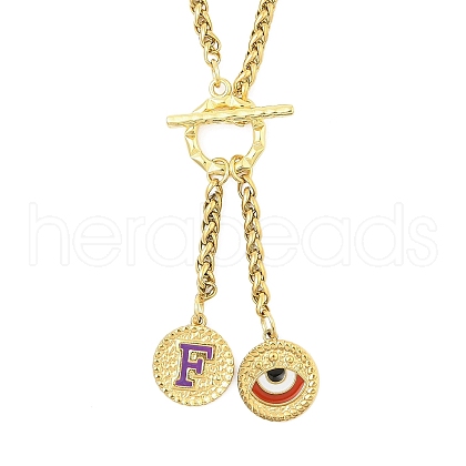 Ion Plating(IP) 304 Stainless Steel Purple Enamel Letter & Eye Pendant Wheat Chain Necklaces STAS-Z102-01G-F-1