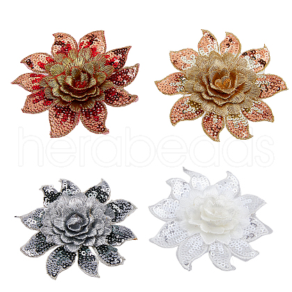  4Pcs 4 Colors 3D Flower Pattern Polyester Fabrics Computerized Embroidery Cloth Sew on Appliques PATC-NB0001-15C-1