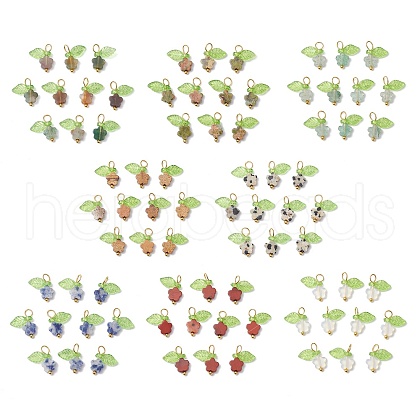 80Pcs 8 Styles Natural Gemstone Flower Charms PALLOY-JF03765-1