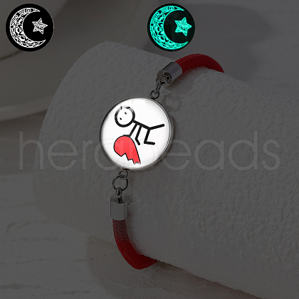 Luminous Alloy Glass Flat Round Link Bracelets WG46F56-10-1
