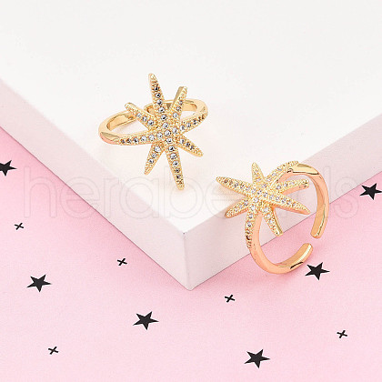 Brass Micro Pave Clear Cubic Zirconia Cuff Rings for Women KK-T074-07G-1