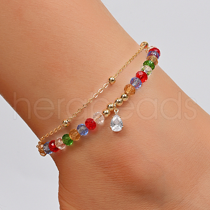 Fashionable Double Layered Adjustable Beach Anklet with Colorful Zircon Stones KG0991-3-1
