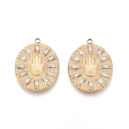 304 Stainless Steel Micro Pave Cubic Zirconia Pendants STAS-N109-205G-1