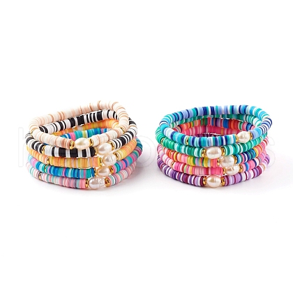Polymer Clay Heishi Beads Stretch Bracelets Sets BJEW-JB06176-1