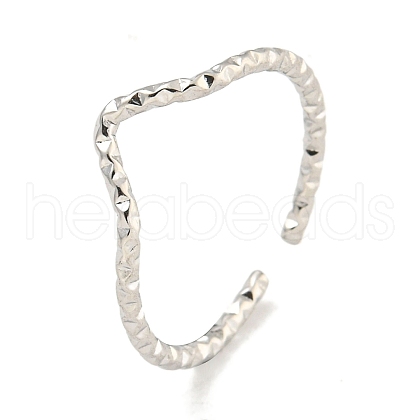 Non-Tarnish 304 Stainless Steel V-shape Open Cuff Ring for Women RJEW-A043-30P-1