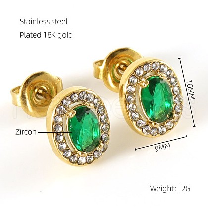 304 Stainless Steel Cubic Zirconia Stud Earrings FS-WGD0B7C-30-1