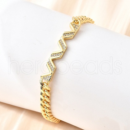 Brass Micro Pave Clear Cubic Zirconia Link Bracelets BJEW-F498-03A-G-1