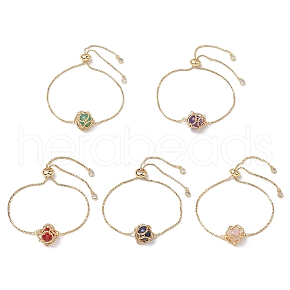 Round Natural Mixed Gemstone Macrame Pouch Link Bracelets BJEW-JB10653-01-1