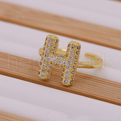 Brass Micro Pave Clear Cubic Zirconia Initial Cuff Rings FS-WGB210B-09-1