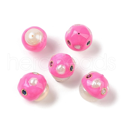 Natural Cultured Freshwater Pearl with Cubic Zirconia Enamel Beads PEAR-G014-02C-1