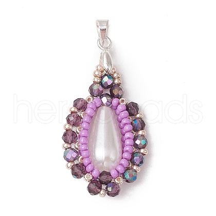 Glass Seed Beaded Teardrop Pendants PALLOY-MZ00578-03-1