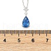 925 Sterling Silver Sapphire Rhinestone Teardrop Pendant Necklace for Women NJEW-V013-01P-5