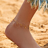 Bohemian Brass & Colorful Glass Flat Round Tassel Anklets AJEW-Z046-02G-1