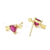 Heart with Arrow Real 18K Gold Plated Brass Stud Earrings EJEW-L270-06G-3