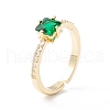 Mother's Day Rings Green Cubic Zirconia Rectangle Cuff Ring X-KK-D067-29G-RS-1