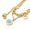 Synthetic Turquoise Flat Round & Ball Charms Double Layered Bracelet BJEW-G646-07G-1