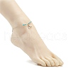 304 Stainless Steel Whale Tail Charm Anklet with Round Natural White Jade Beads for Women AJEW-AN00498-01-3