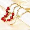 Teachers' Day Brass Red Enamel Fruit Link Chain Necklaces NJEW-K287-04B-G-1